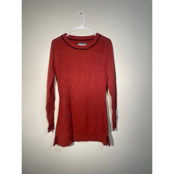 Title Nine Orange Ribbed Wool Blend Zipper Pocket Tunic Sweater - Picture 1 of 10